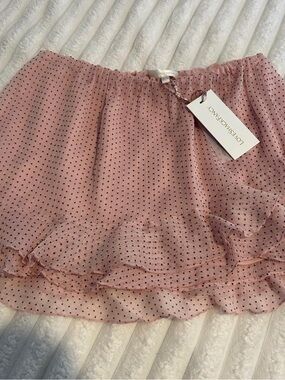 LoveShackFancy Blush Pink Polka Dot Ruffle Mini Skirt